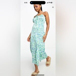 ASOS JDY Green Abstract Print Spaghetti Strap Satin Dress